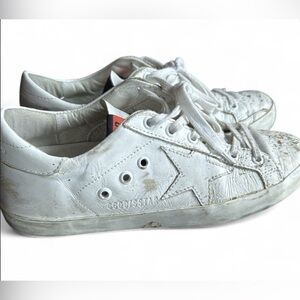 Golden Goose White and Gold Splatter Leather Sneakers Size 37
